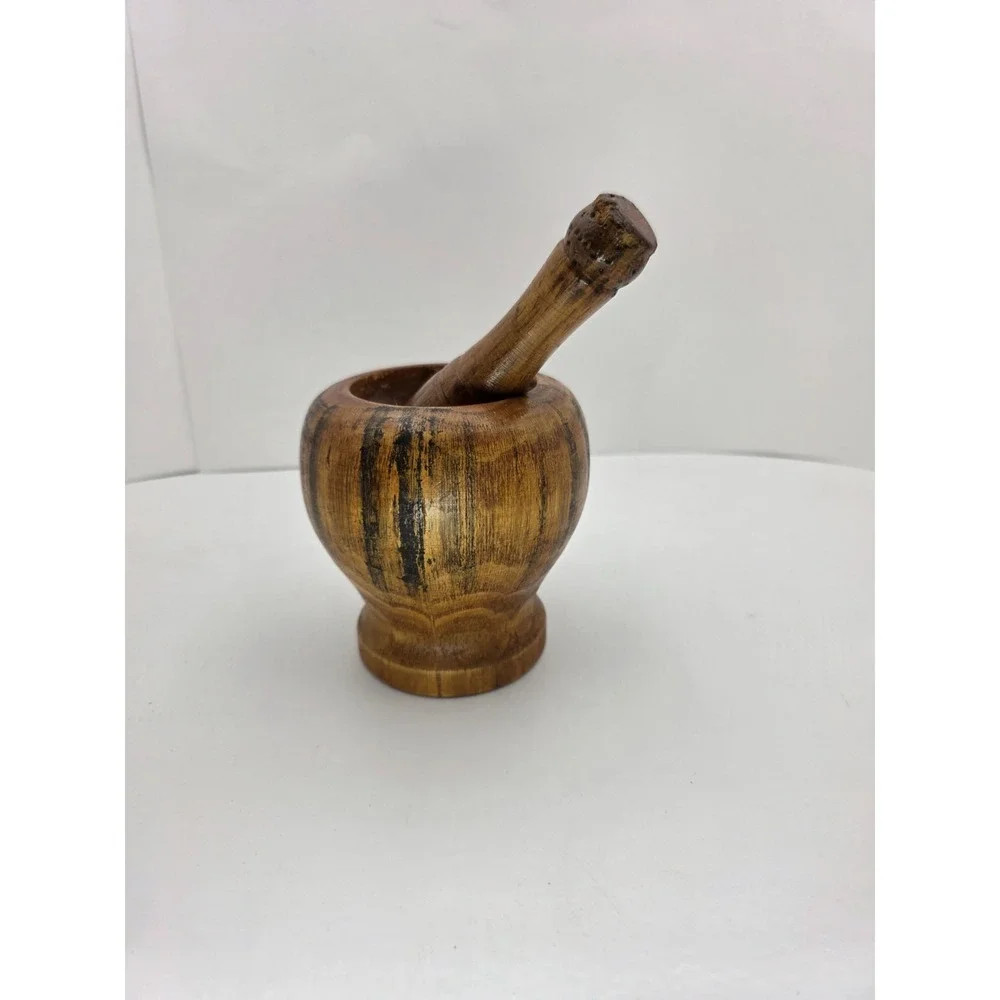VTG Hand Carved Wooden Mortar Pestle Rustic Primitive Farmhouse‎ Kitchen Decor